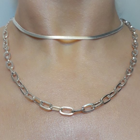 Boutique Jewelry - Choker Necklace Set Silver Boho Link & Snake Chain